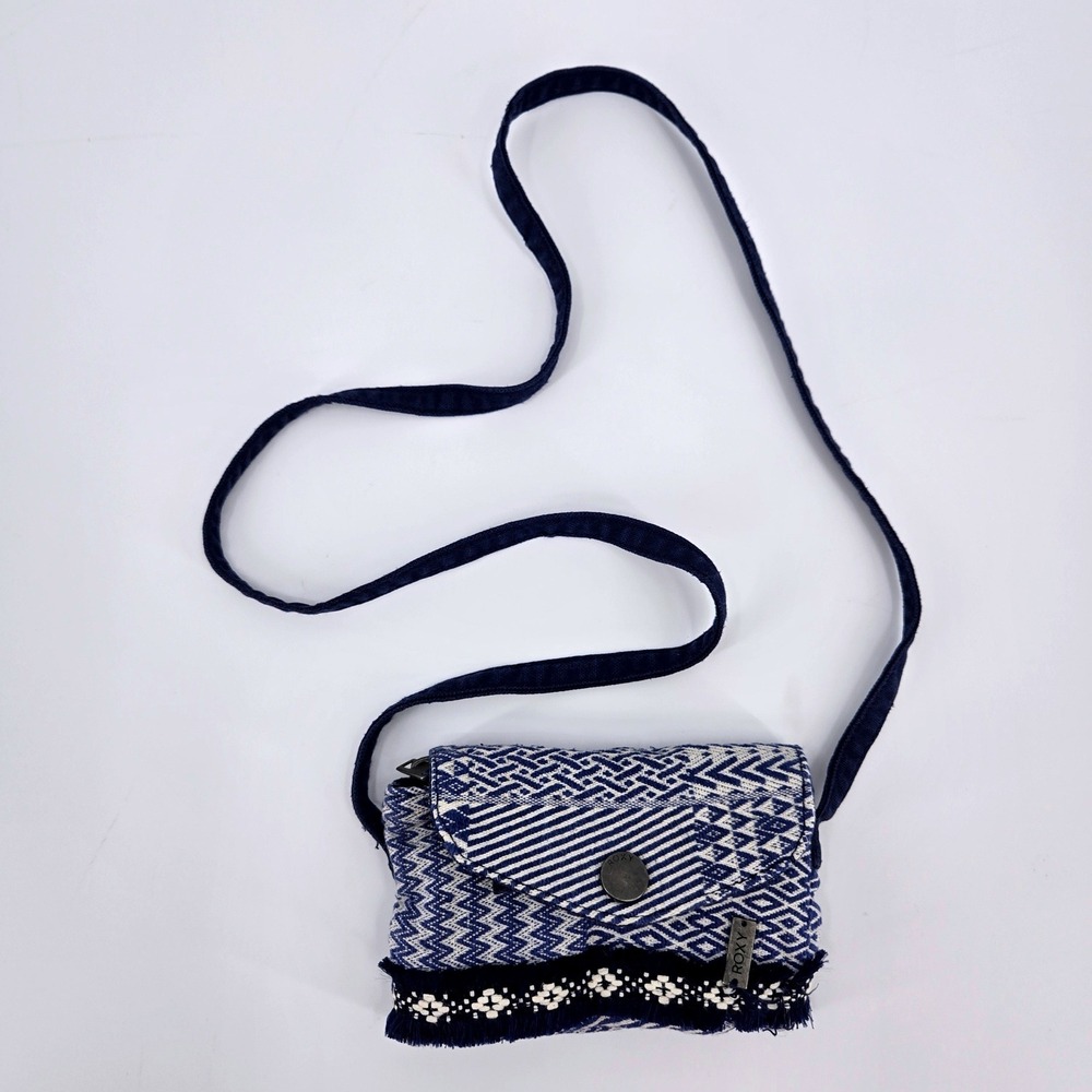 Roxy Woven Geometric Boho Fringe Small Crossbody‎ Bag Navy White VGUC